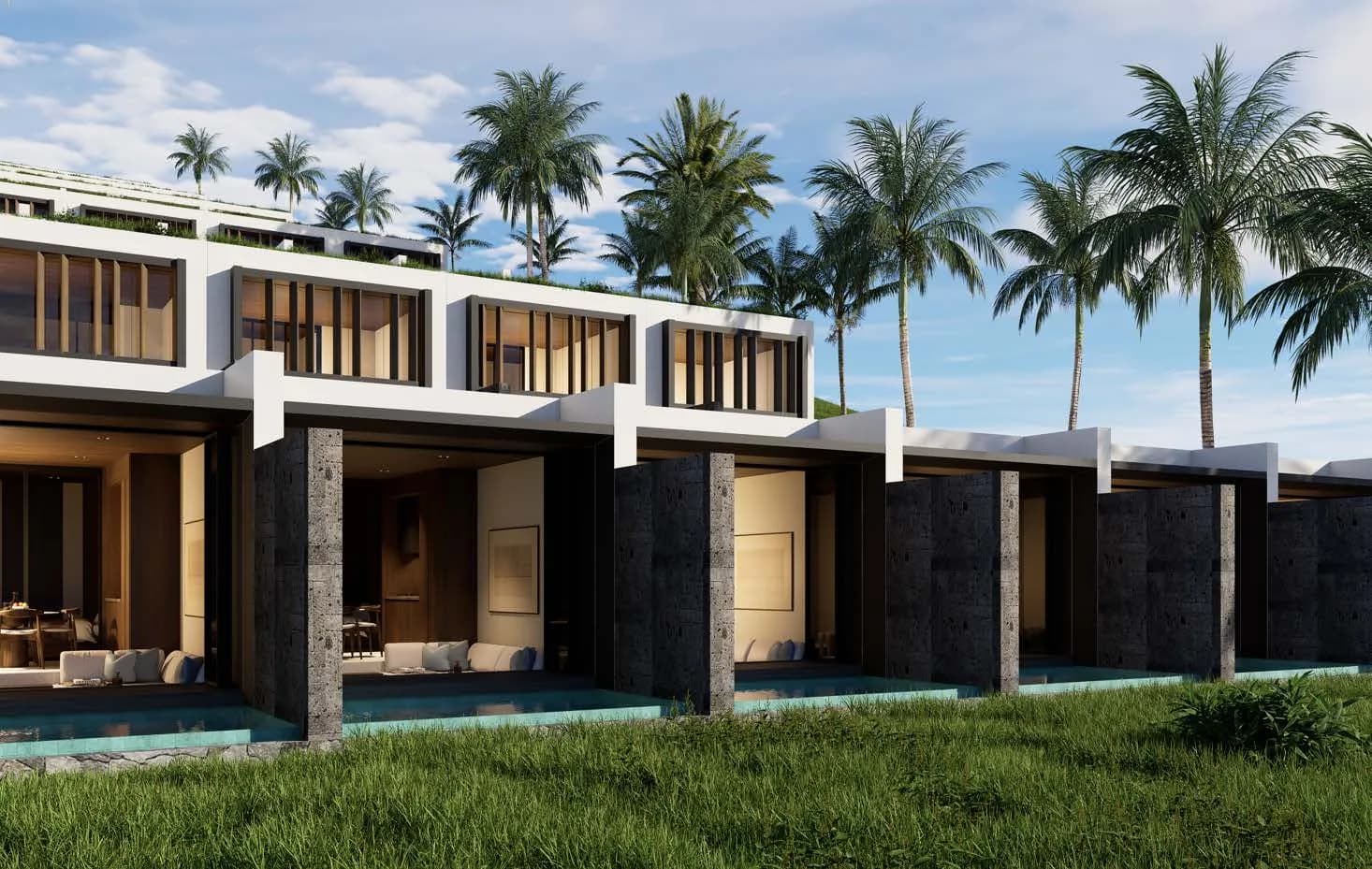 Rendu de villas de plain-pied avec piscines privées, programme à Amed, Bali